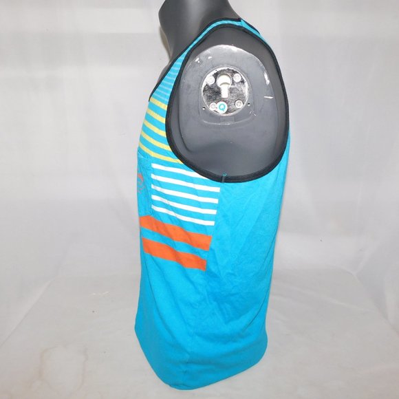 Hard Rock Hotel Cancun Mexico Mens L Striped Tank Top Blue Yellow Orange White - Picture 6 of 8